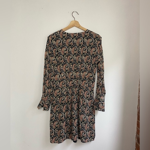 Massimo Dutti Paisley Long Sleeve V Neck Midi Dress - Picture 4 of 4